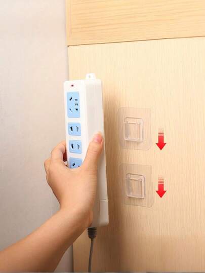 20 pares de ganchos transparentes para pared, estante adhesivo para regleta de alimentación para uso doméstico, caja de almacenamiento transparente y resistente sin perforación, estante de almacenamiento para caja de pañuelos