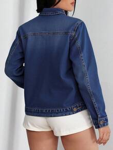 Chamarra mezclilla mujer rota desgastada destruida dama femenina casual dia noche fiesta trabajo oficina juvenil moderna sexy surprise jeans - Azul - Ver 2