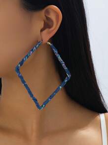 1 Pair Retro Fashion Exaggerated Denim Print Hoop Earrings For Women, Minimalist Wrapped Round Earrings - square queen - View 28