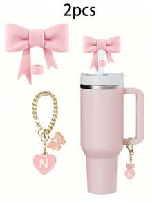 مجموعة 1 / 2 قطعة من اكسسوارات الأكواب الأنيقة، 1 قبعة قش بفيونكة، زخرفة جذابة بشكل قلب وحرف مصممة للأكواب، إكسسوارات سحر بشكل حرف وقلب لتخصيص الأكواب، سلسلة مقبض مع حرف شخصي لأكواب التمبلر، ديكور بطراز بسيط - متعدد الألوان - مشاهدة 32