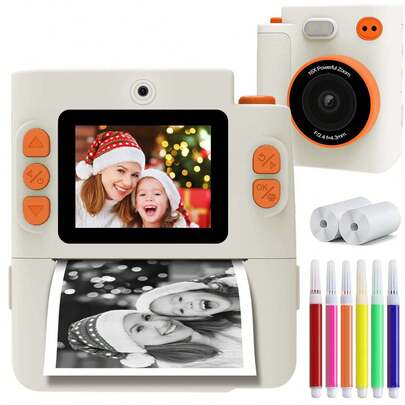 Kids Camera Camera, Kids Toy, Front & Rear Dual CamerasCapture Fun In An Instant! Portable & Kid Friendly Ultra HD 1080 Video 2.4-Inch Screen Children's Camera With Printing Paper And Color Pen, Children's Digital Camera 3-12 Year Old Children's Christmas And Halloween Gifts,Toy Camera