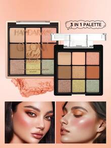 Disco de sombra de ojos, iluminador y rubor en combinación de tres capas, con acabados perlados, mate y brillante. Ideal para maquillaje diario y de festivales musicales, de larga duración. Una sola paleta con múltiples usos, esencial para viajes, fácil de llevar y ahorra espacio.