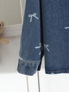 Girls/Teens' Casual Fashion Blue Pocket Butterfly Denim Long Sleeve Jacket