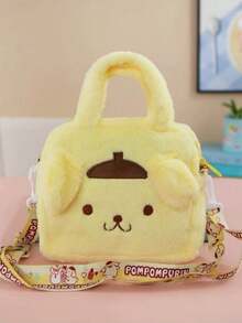 Sanrio Minimalist Cartoon Plush Kids Handbag & Crossbody Bag, Kuromi & Pompompurin Design For Girls
