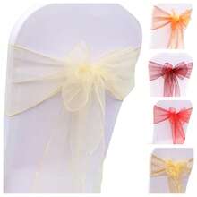 Orange Organza Chair Back Bow Decor, Organza Bow Decor Ribbon For Halloween, Weddings, Christmas, Easter, Outdoor Parties & Festivals. DIY-Friendly Bowknot For Various Holiday Decorations