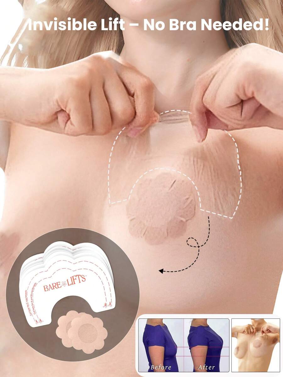 20片装超薄隐形丰胸贴 - 女士透明胸部支撑垫，无缝聚拢，适合露背和无肩带连衣裙 - 彩色 - 查看 1