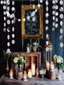 Round Flags Party Background Decoration For Wedding Season, Graduation Season, Birthday Party Decoration For Silver Polka Dot Garland Hanging Polka Dot Streamers Silver Party Decoration String Flag Background Birthday Wedding Gift Shower Engagement Bridal Shower Graduation Birthday Bachelor Party,Party Decorations Christmas Decorations Home Decoration, Festive Atmosphere