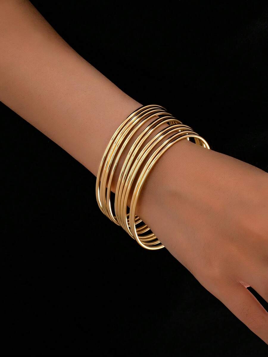 10pcs Women's Minimalist Smooth Silver Color Bangle Bracelet, Gift For Ladies And Girls, Valentine's Day Present