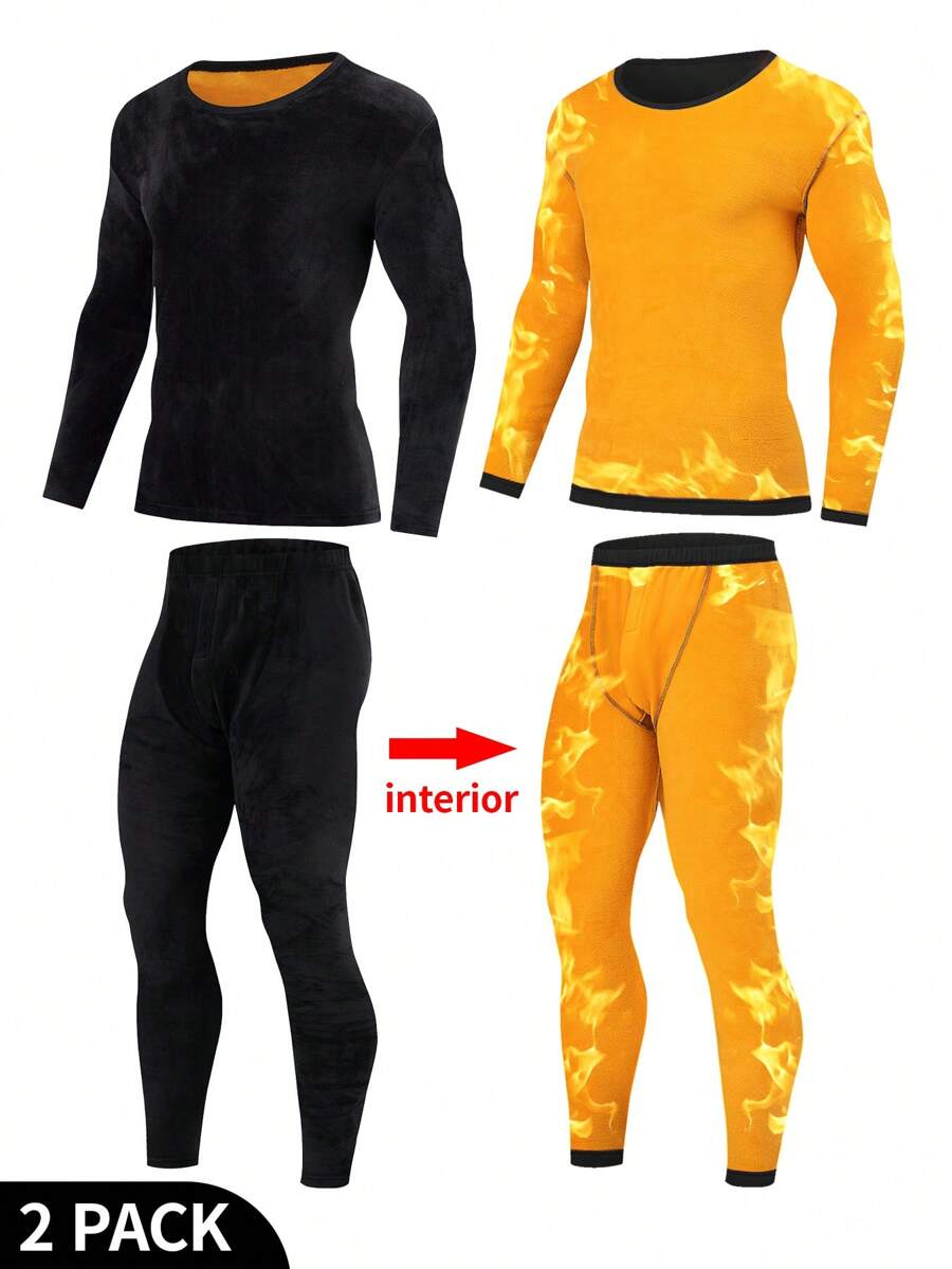 2pcs Men's Thermal Underwear Set, Autumn/Winter Long Johns Crew Neck Thermal Underwear