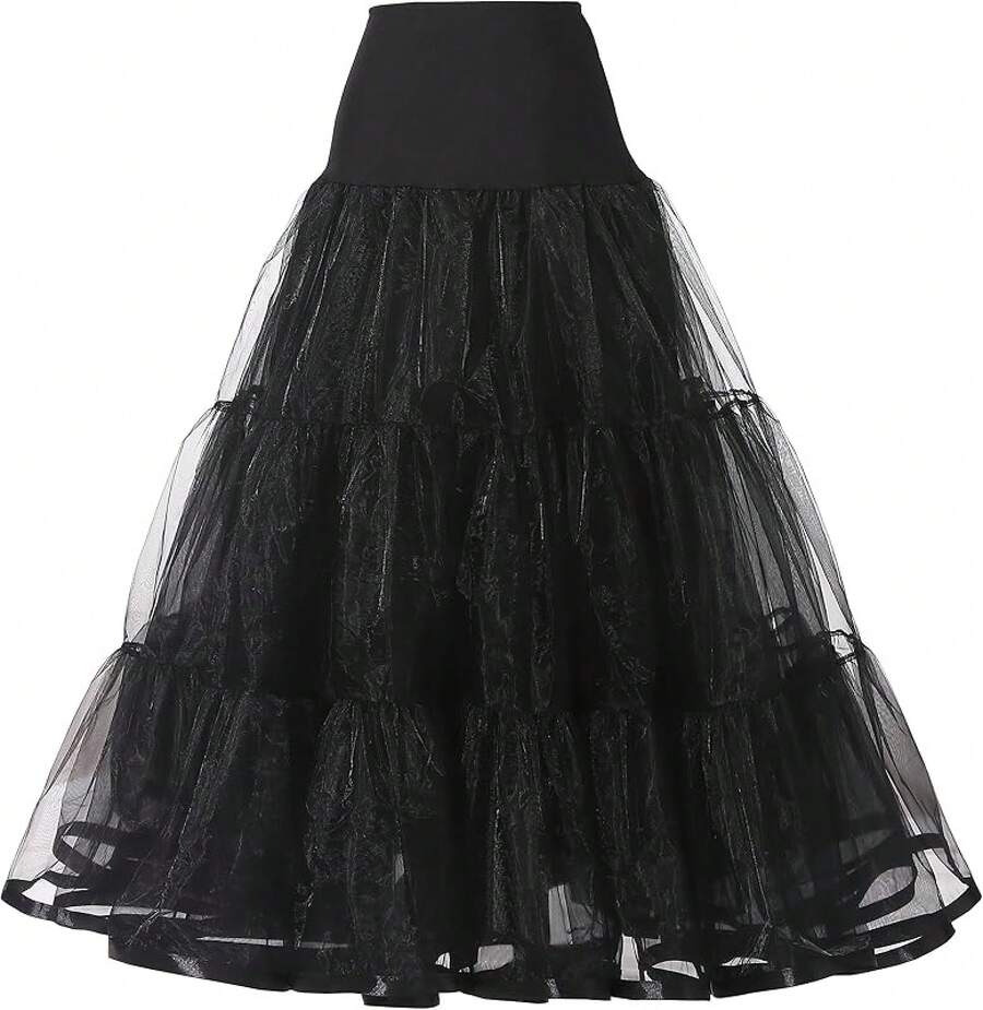 Plus Size Ankle Length Petticoat Crinoline Underskirt For Weddings - 黑色 - 查看 1