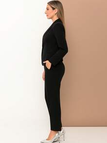 Women's Blazer And Tailored Pants Set, Cold Winter Casual - 黑色 - 查看 4
