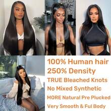 NARNI 38 40 Inch 13x4 Lace Front Wigs Human Hair Pre Plucked Straight Human Hair Wig 250% Density Brazilian Virgin Straight HD Lace Frontal 13x4 Glueless Wigs Human Hair For Women Natural Color - Natural Black - Xem 6