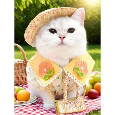 Pet Summer Straw Hat Headpiece, Dog Cat Sun Protection Hats, UV Protection, Dog Cap, Cat Cap, Pet Clothing Accessory, Pet Supplies For Small To Large