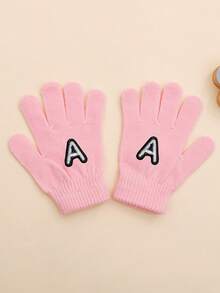 1 Pair Baby Girl Pink Letter Pattern Gloves, Fashionable & Cute, Soft & Warm, Suitable For 1-3 Years Old Girls Everyday Use In Autumn/Winter - Pink - View 4