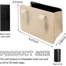 Car Trash Can, Foldable Waterproof Leather Car Garbage Organizer Holder, Automotive Mini Dustbin Container With One Roll Trash Bag, Universal Interior Car Accessories (Beige) - 米色 - 查看 2
