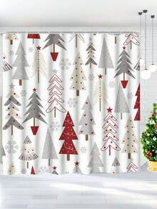 1/3/4 Pcs Christmas Tree Shower Curtain Set, Bathroom Decor Set Includes Waterproof Shower Curtain, Non-Slip Bath Mat, Toilet Seat Cover, Bath Rug And 12 Plastic Hooks, Bathroom Accessories, Home/Bar/Live Streaming Decor