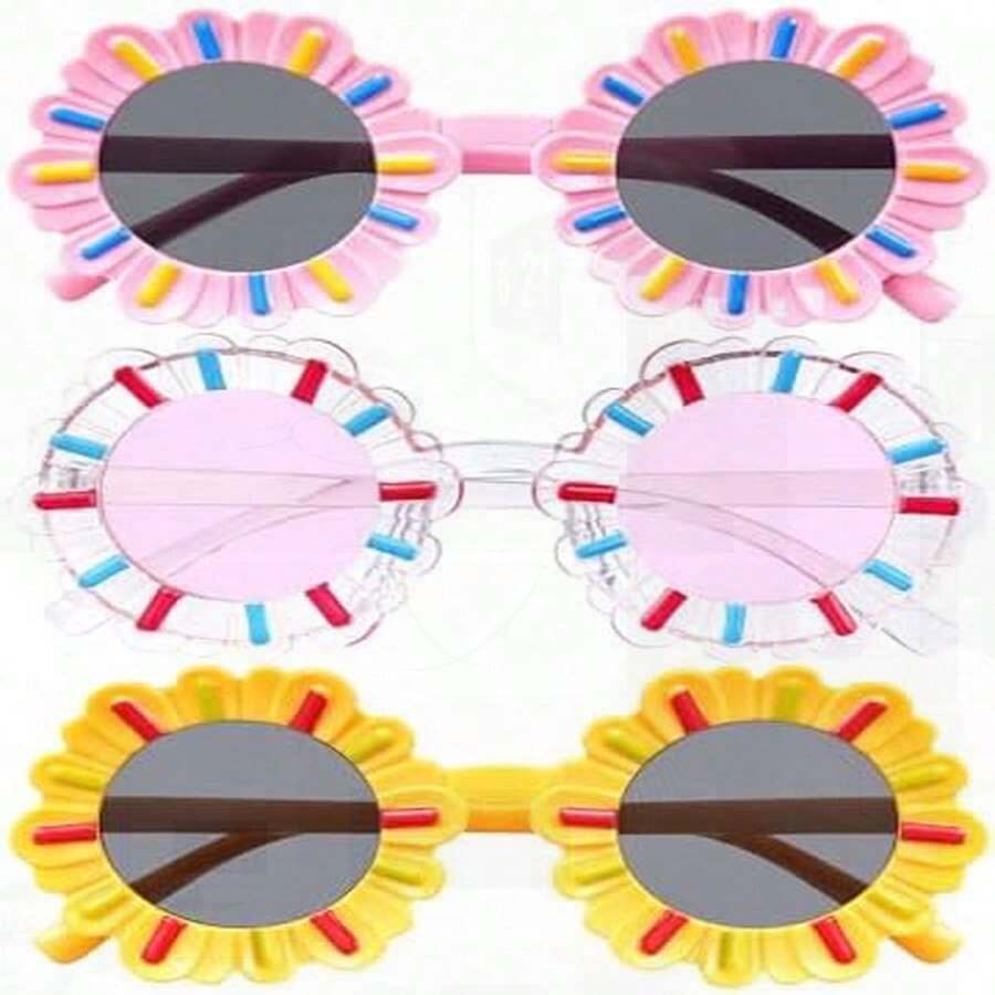 2-Pack Kids Round Flower Sunglasses | Polarized, UV400 Protection | Flexible Frame For Ages 0-8 (White & Yellow)