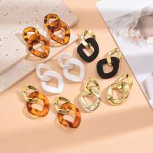 1 对时尚几何拼布休闲耳环（由于拍摄时的光线和角度，实际产品可能与图片略有色差），女士珠宝礼物