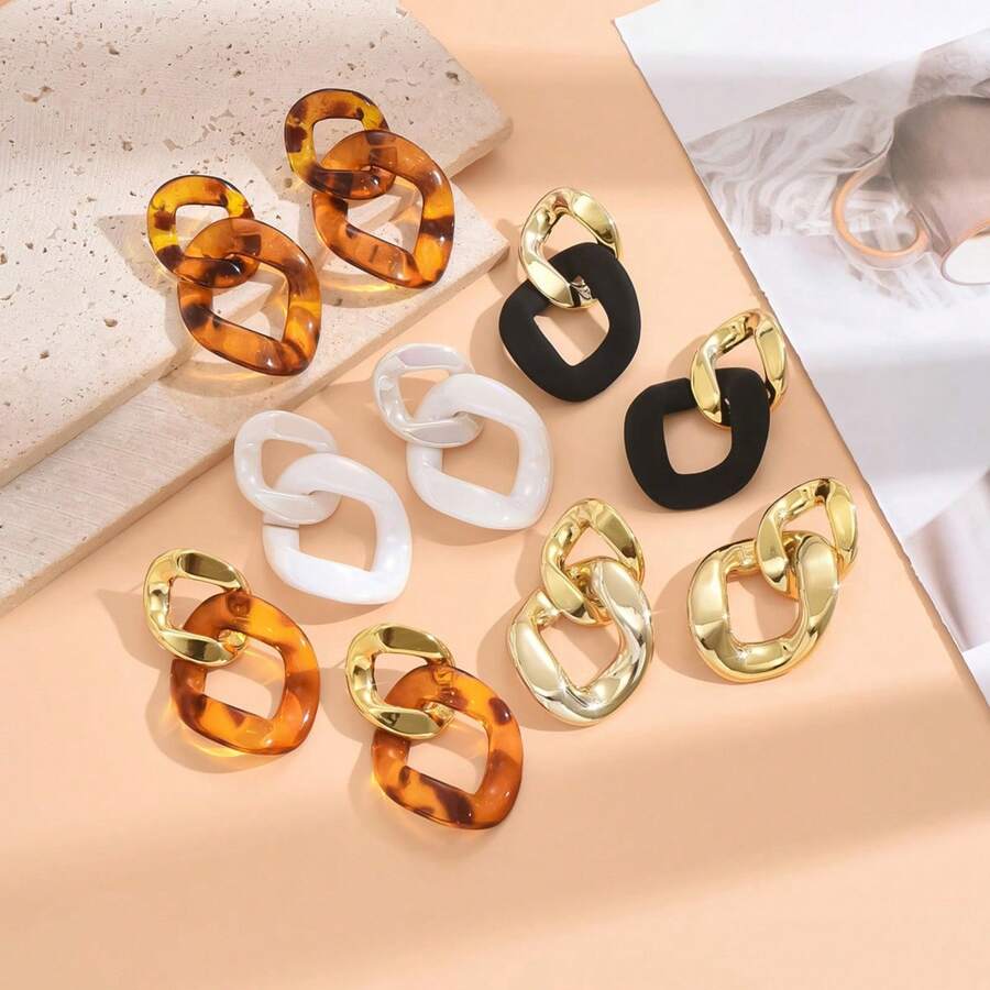 1 对时尚几何拼布休闲耳环（由于拍摄时的光线和角度，实际产品可能与图片略有色差），女士珠宝礼物