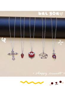 5pcs Y2K Vintage Gothic Punk Rock Style Bat, Gemstone, Bat Cross, Coffin, Arrow Through Heart, Red Heart, Star Pendant Necklace Set, Stainless Steel Chain, Ins Hipster Bohemian Love Lock Charm Necklaces