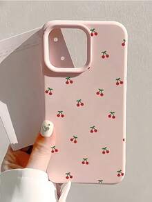 1 pieza Funda de teléfono TPU mate con cobertura completa, a prueba de caídas y resistente a arañazos, con diseño lindo de cerezas rosas, compatible con iPhone 16, 15, 14, 13, 12, 11 Pro Max, a prueba de agua y golpes - Multicolor - Ver 2