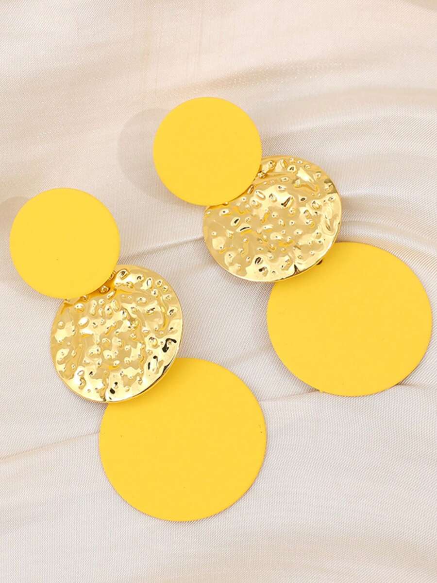 1 par de pendientes de disco convexo redondo de moda, adecuados para uso diario - Amarillo - Ver 1