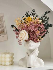 Weiße keramische facettierte Vase, Vase mit Frauenkopf bis zur Brust, bohemischer Feminismus, minimalistischer Dekor, moderner nordischer Stil, Blumenvase, geeignet für Zuhause, Wohnzimmer, Büro, Bücherregal, Heimdekoration, Raumdekoration, Blumenvase, Glasvase