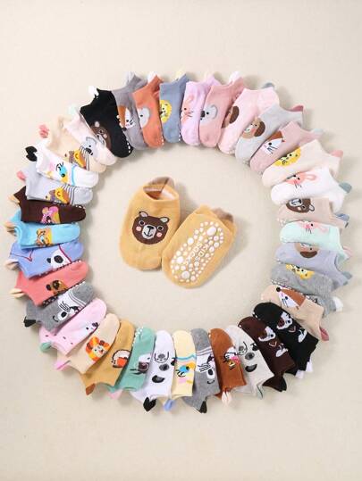 10 أزواج جوارب سيليكون مضادة للانزلاق بنقاط وأشكال كرتونية جميلة للأطفال الرضع، جوارب أطفال صيفية مناسبة للجنسين، جوارب غير مرئية/جوارب تدريب، ألوان عشوائية