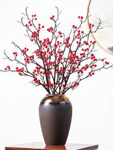 1pc Christmas Artificial Red Nylon Flower, Home Decor For Living Room Bedroom, Vintage Style Indoor Decoration, Vase Filler, Garden Decor, Suitable For Christmas, Mother's Day - Red - View 9