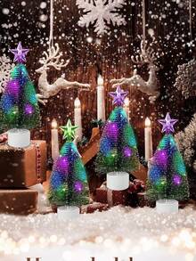 5pcs-Mini Christmas Light Tree, Multi-Color Artificial Desktop Small Miniature Pine Christmas Tree, Bottle Brush Christmas Tree, Suitable For Indoor Desktop Christmas Decoration, For Christmas Decoration, Desktop Mini Christmas Tree, Indoor Christmas Decoration, Green Frosted Straw Christmas Decoration Tree.