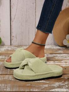 2025 Criss-Cross Flat Slip-On Slippers, New Bowknot Design, Soft Bottom Comfortable House Slippers, Slouchy Homewear Essential - Green - View 7