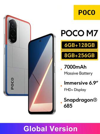 Xiaomi POCO M7 NFC Smartphone 6GB + 128GB / 8GB + 256GB Global Version Immersive 6.9" FHD+ Display 144Hz Refresh Rate Massive 7000mAh (Typ) Battery 33W Fast And 18W Reverse Charging 50MP Al Dual Camera Snapdragon 685 AI Face Unlock IP64 Water & Dust Resistance,Christmas Gifts For Children And Parents