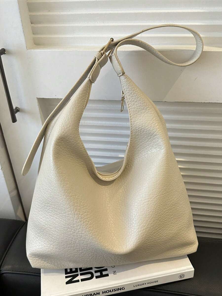 Geantă de umăr nouă, versatilă, din PU, culoare solidă, tip baghetă, tip sac minimalist casual, dimensiunea mare