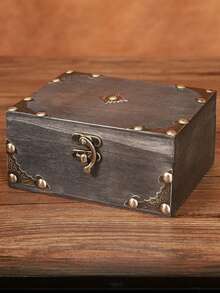1 件复古矩形仿古木制珠宝收纳盒，复古家居装饰收纳盒，适用于珠宝、饰品和节日礼物，适合女士收纳收纳盒，旅行节日必备秋季装饰秋季万圣节 - 深灰色 - 查看 8