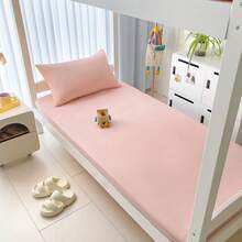 1pc Solid Color Fitted Sheet, Mattress Protector, Soft & Breathable, Fits Various Bed Sizes - Twin, Full, Queen, King. Deep Pocket Design Up To 11.8 Inches, Home Textile, Wrinkle-Resistant, Promotes Better Sleep, Machine Washable. - Baby Pink - View 2