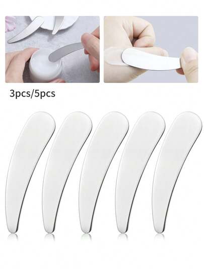 3Pcs/5pcs Metal Mini Makeup Spatulas, Reusable Cosmetic Facial Spatula Spoon, Mini Makeup Spatulas Beauty Accessories, Lotion Spatula For Essence Skincare Cream Eye Cream Mask Mixing(Silver)