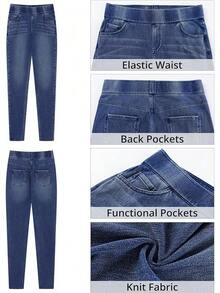 GRAPENT Skinny Jeans For Women  High Waisted Pull On Elastic Waist Soft Stretchy Denim Pants Sweatpant Jeggingshalloween - Bright Cobalt Blue - View 5