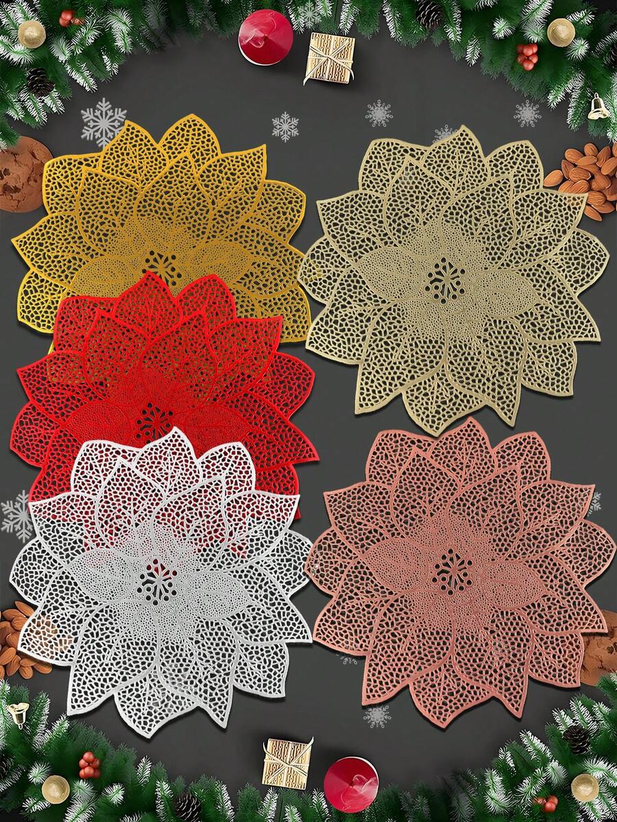 1/4/6 قطعة من أطباق الطاولة المزينة بنبات الذهبي من البي في سي، عازلة للحرارة ومانعة للانزلاق، مناسبة لديكور فنادق ومطاعم ، وحفلات الزفاف وعيد الحب والاحتفالات العطلات والنزهات وحفلات أعياد الميلاد