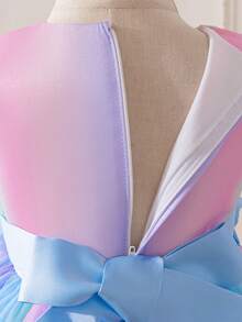 Girls Spring/Autumn Outfit, Collar Fashionable Dress Suit, Colorful Gradient Fluffy Princess Dress With 3D Floral Decor Mid-Length Dress, Children Versatile Top & Vest Dress 2 Pieces Set, Stylish Casual Top, Birthday Party, Holiday, Performance Dress Suit - Blue - View 10