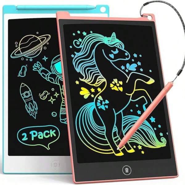 Paquete de 2: una pizarra de escritura LCD que favorece el desarrollo de la imaginación y las habilidades de dibujo, tableta de dibujo con tablero de garabatos colorido, rellenos de calcetines navideños, regalos de cumpleaños, juegos de viaje, juguetes (temporada de regreso a clases para estudiantes)