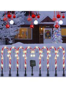 Solar-Powered Christmas Candy Cane Lights Set - 5pcs Warm White LED Outdoor Decor For Yard, Garden & Tree, Christmas Decor