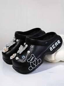 صنادل نسائية مفرغة مزينة بسلسلة فضية بشكل فراشة وخرز، صنادل كاجوال خفيفة الوزن وقابلة للتنفس، مناسبة للاستخدام الداخلي والخارجي، المدرسة، المواعيد، السفر، أحذية شاطئ ذات نعل سميك