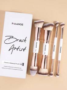 MAANGE 4/6件組化妝刷套裝，包含臉部刷、蜜粉刷、腮紅刷、遮瑕刷、修容刷、鼻刷、打亮刷、底妝刷、細節刷，適合居家或旅行，完美禮物，專業化妝刷 - 白色 - 查看 5