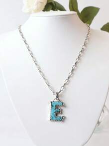 1pc Western Country Style Vintage Textured CCB Multicolor Leopard Print Black & White Plaid 26 Letter Minimalist Pendant Necklace, Sweater Chain