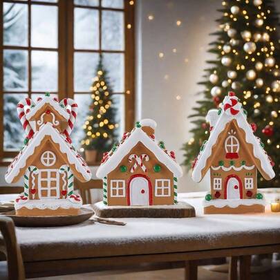 圣诞节装饰姜饼糖果屋饼干屋餐桌装饰摆件创意场景装饰树脂摆件家居装饰送亲朋好友的创意礼物