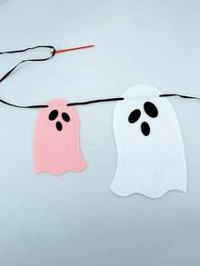 Spooky Pink & White Felt Garland White Pink Ghost Garland Felt Ghost Banner For Haunted House Fireplace Indoor Outdoor Halloween Party Decorations Supplies,Christmas Indoor/Outdoor Decor