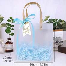 Bolsa de regalo azul + Cinta azul + Colgante de tarjeta + Conjunto de decoración de hierba falsa de imitación, reutilizable, diseño de mano, adecuado para embalaje de regalos de fiesta, recuerdos de boda, embalaje de productos minoristas, cumpleaños, embalaje de recuerdos, regalos románticos y embalaje de regalos para expresar amor, Navidad