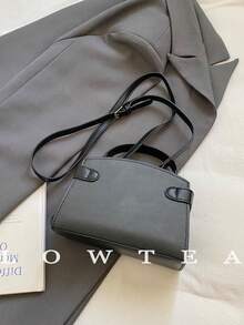 low tea New Summer Women's Handbag, Fashion Adjustable Shoulder Strap Crossbody Bag, Minimalist Solid Color High-End Metal Decor Shoulder Commuter Bag - Black - View 8