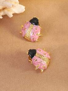 1 Pair Elegant & Cute Colorful Ladybug Stainless Steel Earrings, Suitable For Women's Daily/Outing Wear