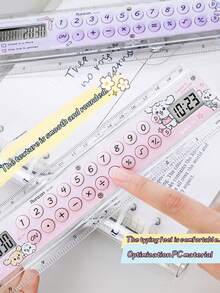 1pc Dopamine Ruler Calculator, Can Measure Size And Tell Time, 8-Digit Display, ABS Material, Cartoon Pattern, Suitable For School, Exam, Home, Back To School, Classroom Gift, Student Ruler Calculator - Single Piece - View 5